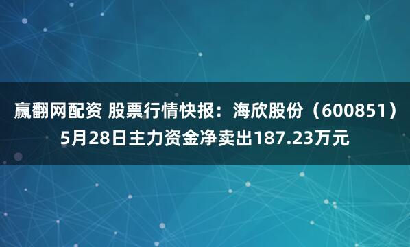 赢翻网配资 股票行情快报：海欣股份（600851）5月28日主力资金净卖出187.23万元